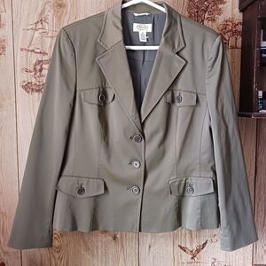 Talbots Olive Green Nylon Blazer Jacket Size Petite 16
